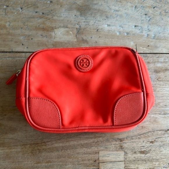 Tory Burch Robinson Medium Classic Cosmetic Bag — Orange - Picture 1 of 13